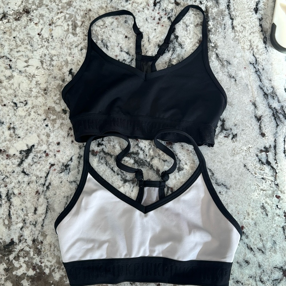 Black and white Victoria Secret PINK sports bra set